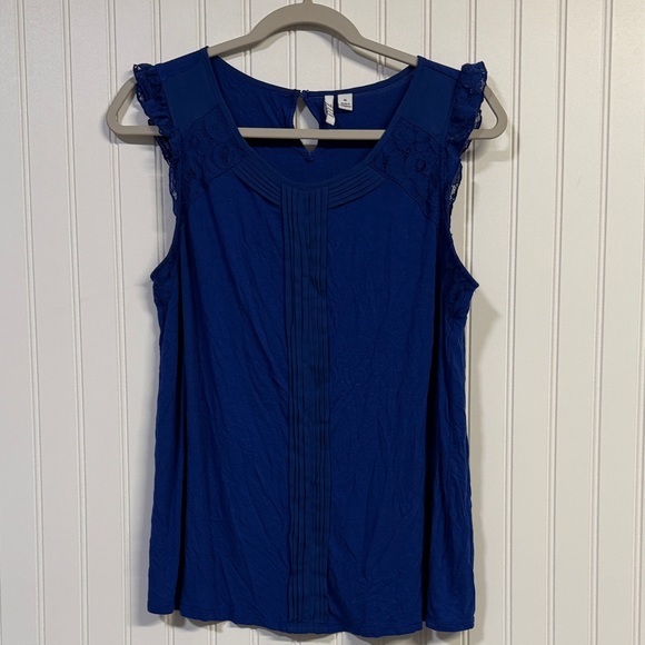 Elle Women's Blue Sleeveless Top Ruffle - Picture 1 of 6